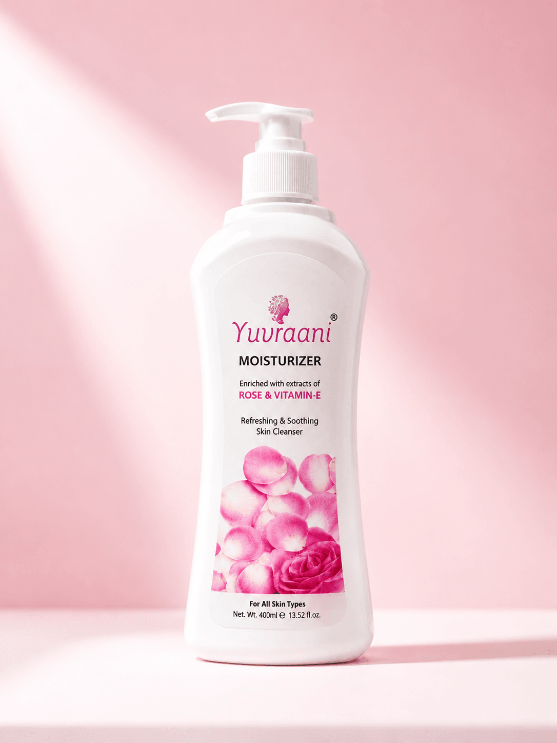 Yuvraani Moisturizing Cleanser with Rose & Vitamin E – Hydrating Cleansing Lotion for All Skin Types (400ml)