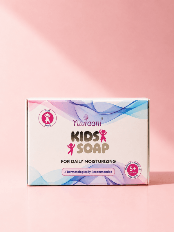 Yuvraani Kids Soap for girls aged 5+ with gentle moisturizing formula and dermatologically recommended daily skincare.