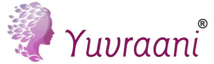 Yuvraani brand logo featuring a purple feminine silhouette icon with floral hair and elegant Yuvraani typography on a transparent background.