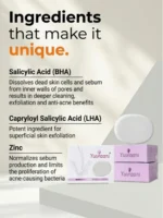 Infographic highlighting the key ingredients in Yuvraani Whitening Triple Base Soap, including Salicylic Acid (BHA), Capryloyl Salicylic Acid (LHA), and Zinc, alongside the premium soap packaging.
