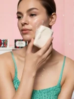 Model using Yuvraani Tan Clear Soap to gently cleanse skin, remove tan, and reveal a brighter, healthier complexion with a rich creamy lather.