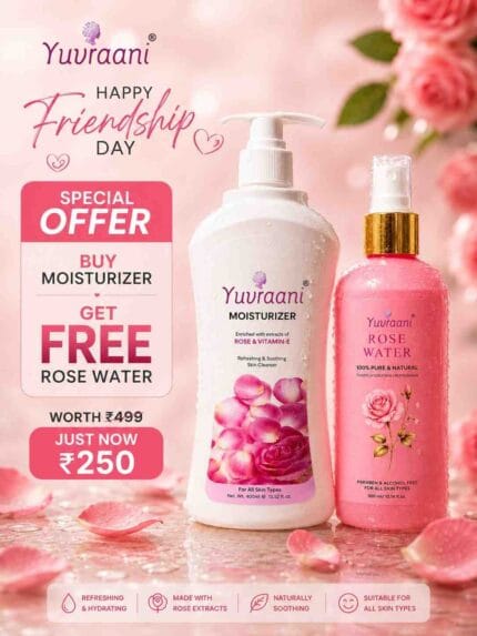 Yuvraani Besties Glow Combo featuring Aloe Vera Gel and Rose Water bottles for Friendship Day