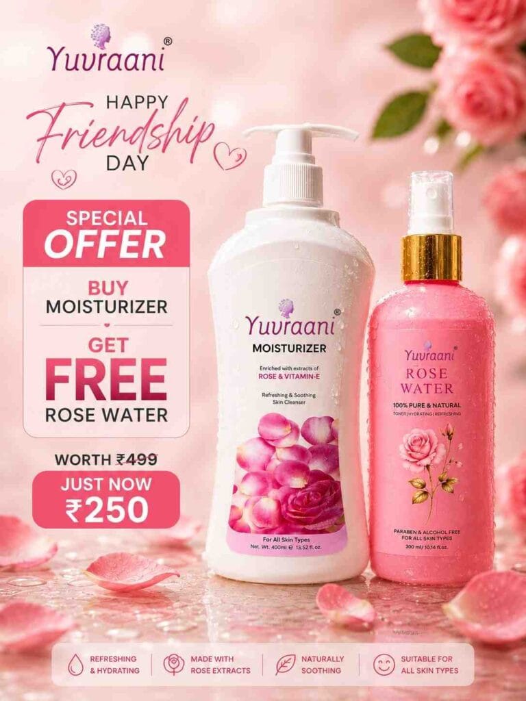Yuvraani Besties Glow Combo featuring Aloe Vera Gel and Rose Water bottles for Friendship Day